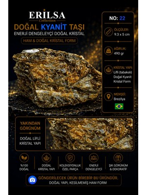 Erilsa Sertifikalı Doğal Kyanit Taşı Kütle Ham Kristal Kaya Dekoratif Mineral Taş No 22