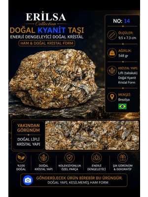 Erilsa Sertifikalı Doğal Kyanit Taşı Ham Kristal Kütle Dekoratif Doğal Mineral No 14
