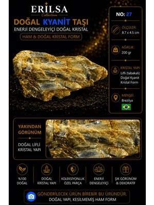 Erilsa Sertifikalı Doğal Kyanit Taşı Ham Kristal Kütle Doğal Mineral No 28
