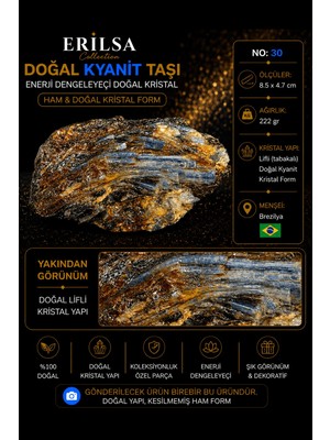 Erilsa Sertifikalı Doğal Kyanit Taşı Ham Kristal Kütle Dekoratif Kaya No 30