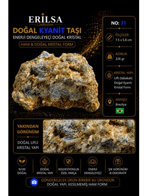 Erilsa Sertifikalı Doğal Kyanit Taşı Ham Kristal Kütle Koleksiyonluk Mineral Kaya No 31