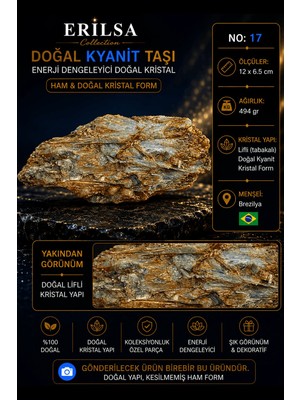 Erilsa Sertifikalı Doğal Kyanit Taşı Ham Kristal Kütle Lifli Mineral Kaya No 17