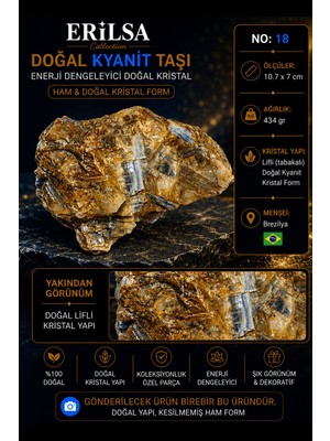 Erilsa Sertifikalı Doğal Kyanit Taşı Ham Kristal Kütle Dekoratif Mineral Taş No 18