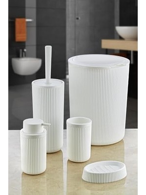 HBMB Store 5 Parça Lüx Plastik Banyo Seti 7 Litre Dokunmatik Çöp Kovalı, Antibakteriyel Fırça (Siyah-Gri) (Beyaz)