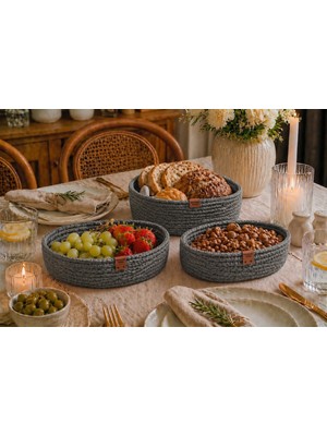 Fabrix Home 3’lü Premium %100 Pamuk Oval Sepet Seti – Organize Şıklık - Antrasit