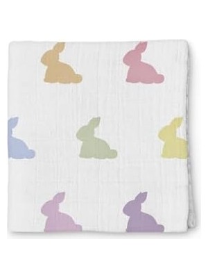 HBMB Store Deux LAPINS%100 Pamuk Müslin Bebek Örtüsü, Lapin Desenli, 120X120 cm