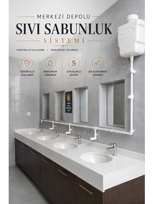 Hilal Kimya 10 Lt Butonlu 5 Musluklu Merkezi Sistem Depolu Sıvı Sabunluk Beyaz