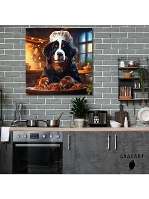 HBMB Store Kare Kanvas Mutfak Tablosu Aşçı Hayvanlar Bernese Mointain Köpek, 70 x 70