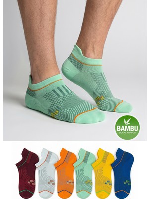 Gowith 6'lı Renkli Bambu Spor Desenli Yıkamalı Dikişsiz Koşu Yürüyüş Performans Kısa Fit Erkek Patik Çorabı Kutulu Set 3151