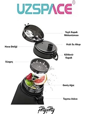 HBMB Store Büyük Boy 28 cm 1000 ml 1 Litre Tritan Su Matarası 14 Renk Softtouch