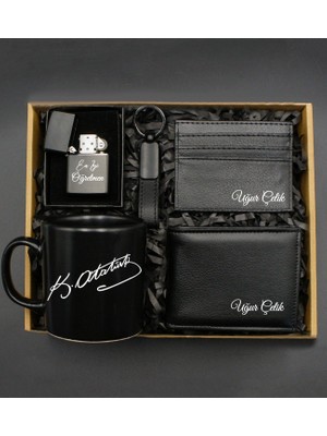 As Gift Öğretmenler Günü Tasarımlı Kişiye Özel Siyah Kupa & Cüzdan & Anahtarlık & En Iyi Öğretmen Tasarımlı Zippo Tarzı Çakmak & Kartlık Hediye Seti