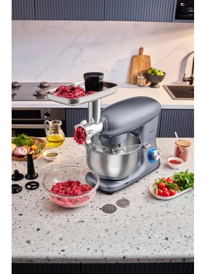 Karaca Multichef Stand Mikser Antrasit Mutfak Şefi 1900W 5,5 Lt (Kıyma Çekme /Sucuk-Sosis/İçli Köfte Aparatlı)