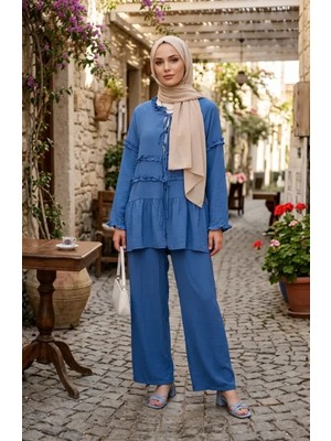 Sefa Merve Modal Kumaş Fırfırlı Bağcıklı Ikili Takım 2270-01 Indigo