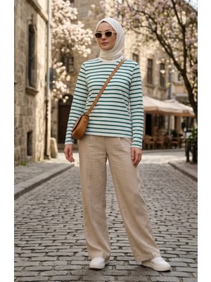 Sefa Merve Çizgili Tunik 71296-02 Yeşil