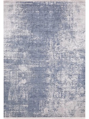 Pera Halı Buz Mavisi ve Beyaz Soyut Sanat Halısı - 801OU