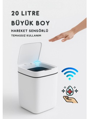 Uravas Store 20L Akıllı Sensörlü Çöp Kovası Uv Işık Koku Geçirmez Mutfak Banyo Ofis Için