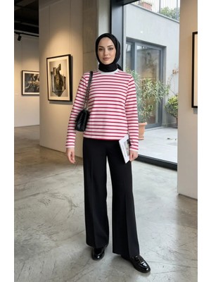 Sefa Merve Çizgili Tunik 71296-01 Fuşya