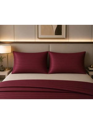Pınarhome collection 1 cm Çizgi Desenli Saten Kumaş Kapaklı Yastık Kılıfı --50X70CM--2 Adet (1 Çift)