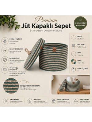 Fabrix Home Yeşil - Bej Mix %100 Pamuk Kapaklı Organizer Sepet 20X30 cm | Dekoratif Düzenleyici