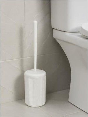 HBMB Store Beyaz-Siyah-Bej Çizgili Lüks Tuvalet Fırçası Seti – 30 cm Uzunluk | Modern, Şık ve Dayanıklı Banyo Aksesuarı | Kaymaz, Hijyenik Tasarım (Beyaz)