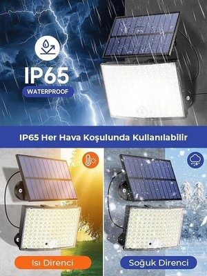 HBMB Store 268 Led'li Solar Projektör 60W Güneş Enerjili 5 mt Kablo Sensörlü Kumandalı Heroled Dış Mekan Aydınlatma IP65
