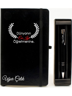 As Gift Öğretmenler Gününe Özel Tasarımlı Kişiye Özel Siyah Defter & Siyah Tükenmez Kalem Hediye Seti