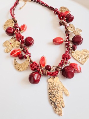 Devi Fashion Bordo Ipli Charm Seramik Kolye 45 cm