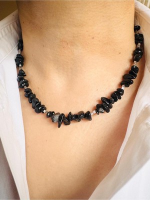 Devi Fashion Obsidyen Doğal Taş Kolye 45 cm