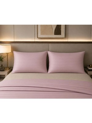 Pınarhome collection 1 cm Çizgi Desenli Saten Kumaş Kapaklı Yastık Kılıfı --50X70CM--2 Adet (1 Çift)