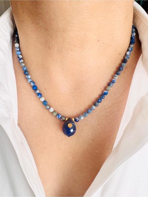 Devi Fashion Lapis Lazuli Doğal Taş Damla Kolye 45 cm