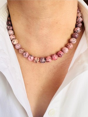 Devi Fashion Pembe Mix 10 mm Doğal Taş Kolye 42 cm