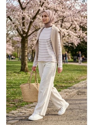 Sefa Merve Çizgili Tunik 71296-03 Vizon