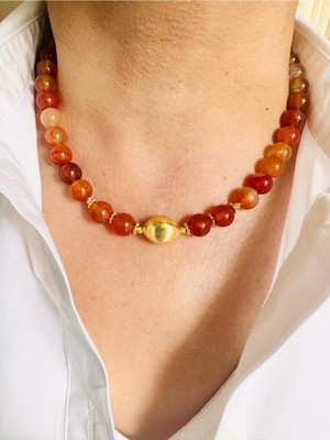 Devi Fashion Akik Doğal Taş Kolye 45 cm