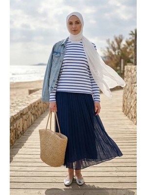 Sefa Merve Çizgili Tunik 71296-05 Saks