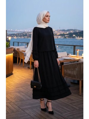 Sefa Merve Fırfırlı Bluz Etek Ikili Takım 0279-06 Siyah