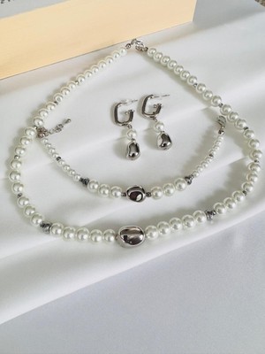 Devi Fashion Kolye Küpe Bileklik Inci Takım Üçlü Set