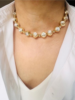 Devi Fashion Çift Taraflı Zirkon Taşlı Choker Kolye
