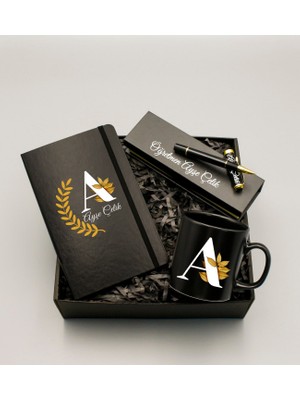 As Gift Öğretmenler Gününe Özel Kişiye Özel Isim Soyisimli Siyah Defter & Siyah Kupa & Siyah Roller Kalem Hediye Seti