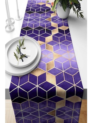 HBMB Store Pelangi Mavi Geometrik Desenli Leke Tutmaz Kumaş Salon Mutfak Masa Değişik Ranır Modelleri -Mor 40 x 140