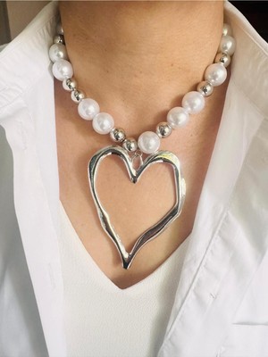 Devi Fashion Choker Inci Kalp Kolye 44 cm