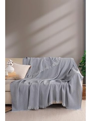 HBMB Store Organik Pamuklu Koltuk Örtüsü Desenli 200X230 cm Kanepe Çekyat Buldan Bezi Gri