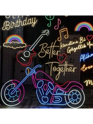 Neonled Motosikler & Motor (Büyük Boy: 193×95 Cm) Neon LED Dekoratif Aydınlatma