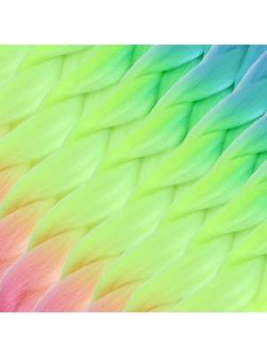 Liyuza Afrika Örgülük Ombreli Sentetik Saç 100 Gr. - Açık Mavi / Neon Sarı / Pembe