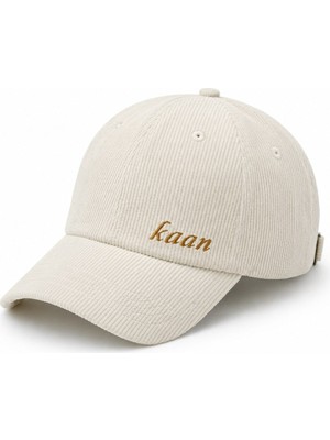 Tesbihname Unisex Beyzbol Şapkası - Isme Özel Nakışlı - Premium Kadife Kumaş - Krem Rengi - Metal Tokalı