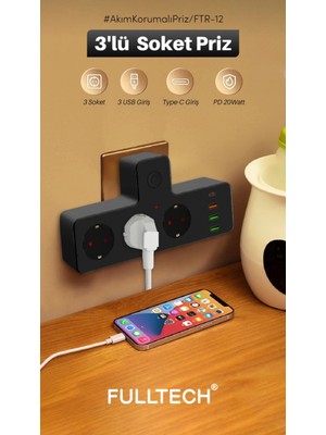 Magicool Ftr-12 Termal Akım Korumalı Isıya Dayanıklı 3’lü Priz 3x USB 1x Type-C