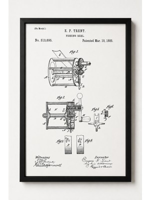 Pegziz Olta Makarası Patent Çizimi Tablosu Balıkçılık Duvar Dekor Tablo