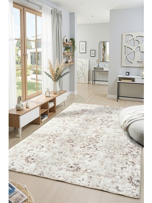 Raschel Carpet Premium Yıkanabilir Leke Tutmaz Modern Antik Bej Özel Seri Kaymaz Taban Halı