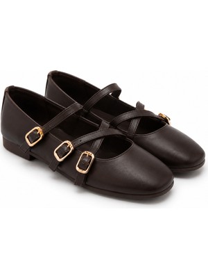 Patron Shoes Kadın Günlük Babet Ayakkabı Çapraz Bantlı Tokalı Rahat Düz Taban Şık Babet
