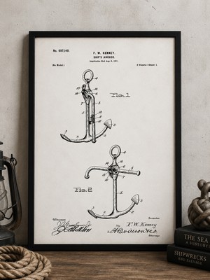 Pegziz Çapa Patent Çizimi Tablosu Denizcilik Duvar Dekor Tablo