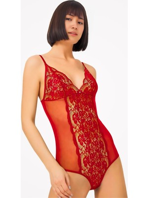 Homay Önü Dantel Işlemeli Transparan Çıtçıtlı Bodysuit